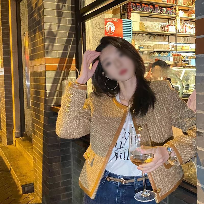 Spot French Style 2023 New High-End Round Neck Short Outwear Women's Fragrant Short Versatile Outwear Tweed Top