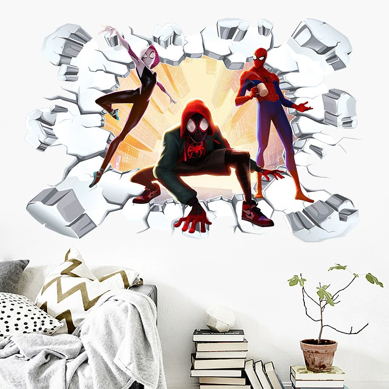 Трансграничная внешняя торговля стерео сквозь стену Человек-паук наклейки на стену наклейки для гостиной декоративные фоновые стикеры для удаления