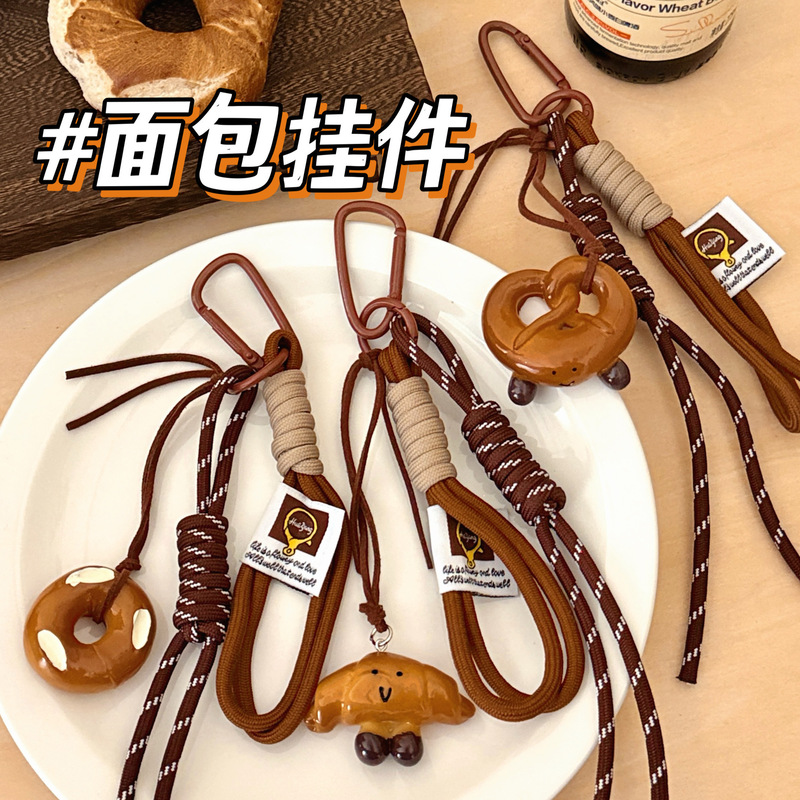 Alkaline Bread Keychain Maillard Style Bagel Alkaline Bread Keychain Small Pendant Creative and Practical Small Gift