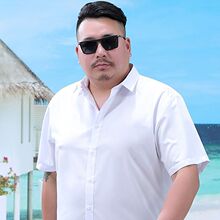 薄款男士加大号宽松短袖衬衣夏季胖子加肥加大码商务休闲白色衬衫