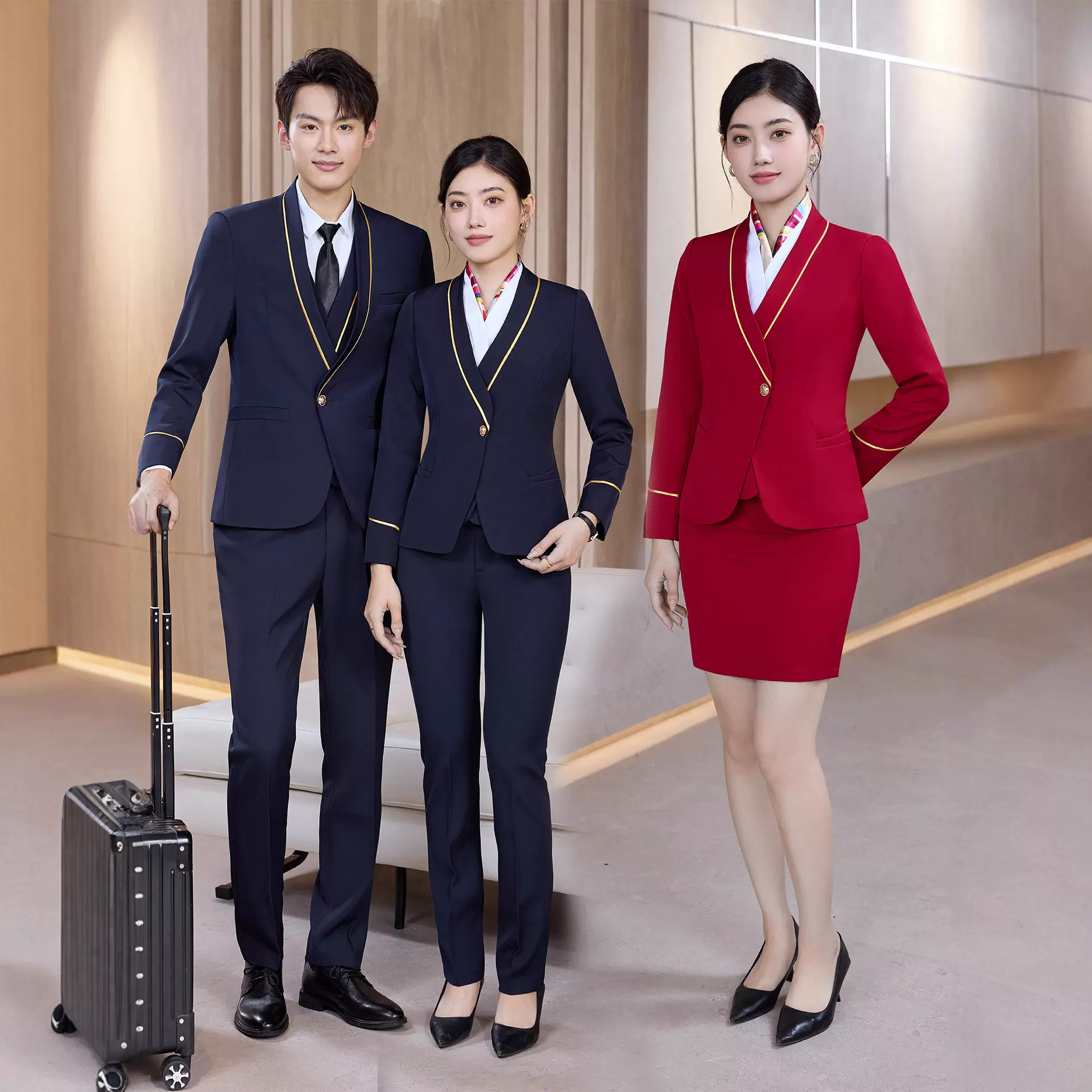 空姐制服女职业套装高铁空乘男学生酒店前台礼仪美容院工作制服秋
