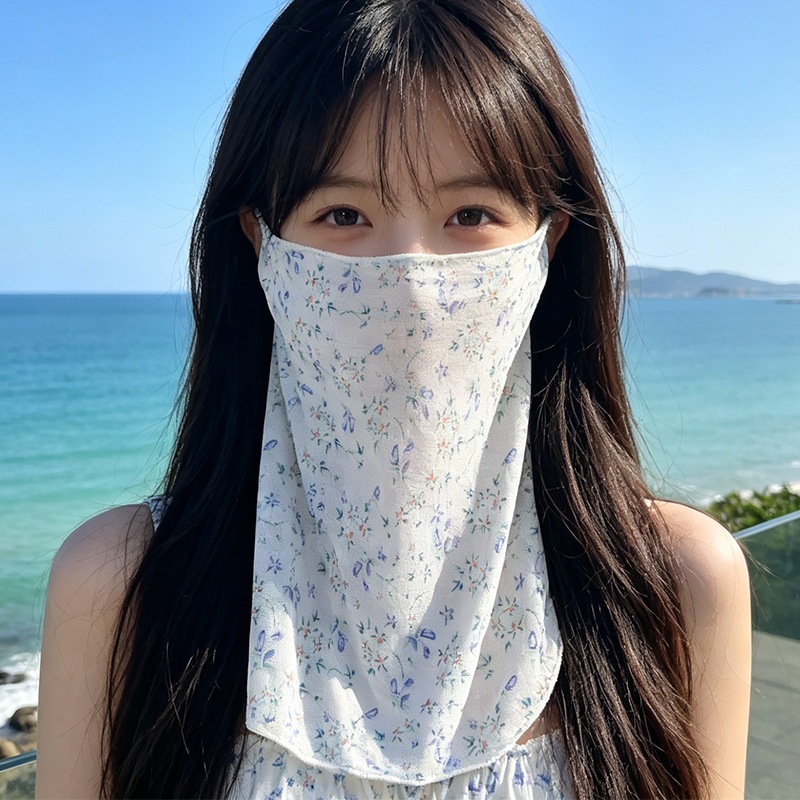 Véu facial estilo coreano, doce, que cobre todo o rosto, com proteção solar. Ideal para ciclismo, viagens e outras atividades ao ar livre no verão. Multifuncional._voghion.com