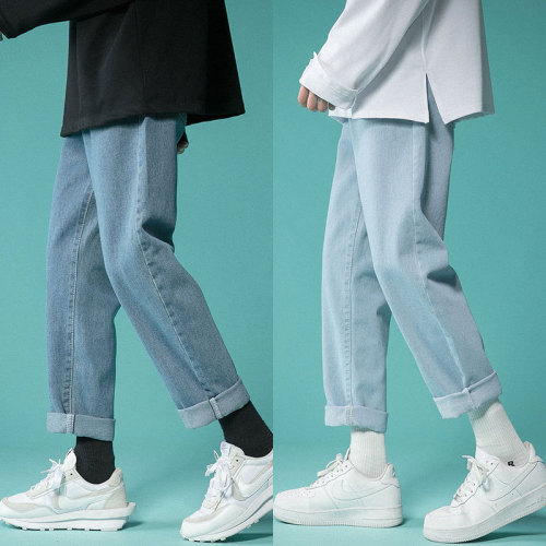  New Summer Outerwear Solid Color Straight Leg Jeans for Men Korean Version Ins Trend Brand Loose Matchy Casual Pants