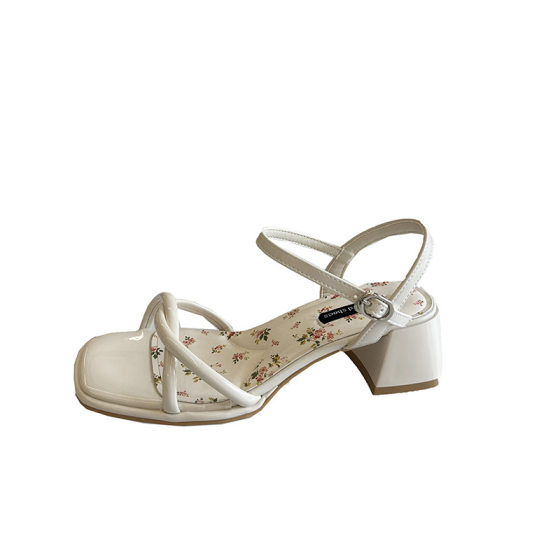 French One-Strap Sandals for Women Summer 2025 New Style with Skirt and High Heels, Beautiful Fairy Style Thick Heel Roman Shoes