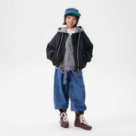 气质宽松舒适竖条绗线棉衣2026年秋冬款拉链保暖棉服女大童潮