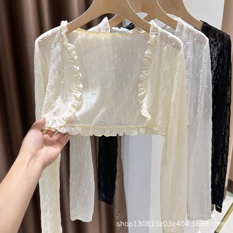 Super Fairy Lace Cardigan Women's Thin Sling Skirt with Sunscreen Shawl Short Coat Air-conditioning Blouse