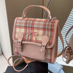 少女格子雙肩包包女夏天2024新款潮韓國甜美背包休閒學生書包