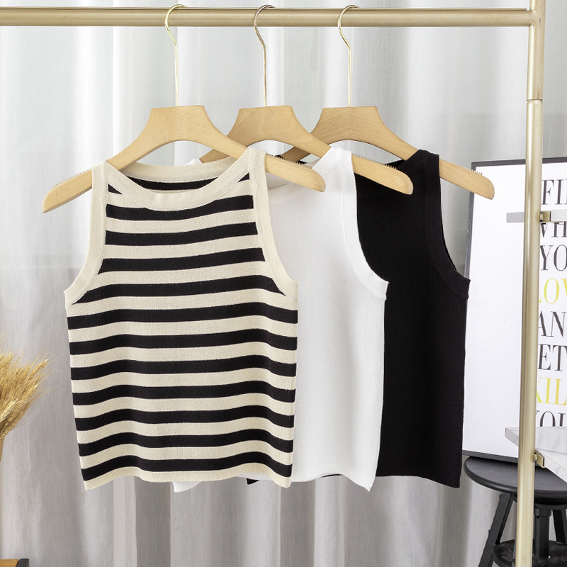 105g Weight Viscose fiber Fabric Type Short Top Length Vest Tops Type Wholesale Women's Casual Classic Style Stripe Tank Tops