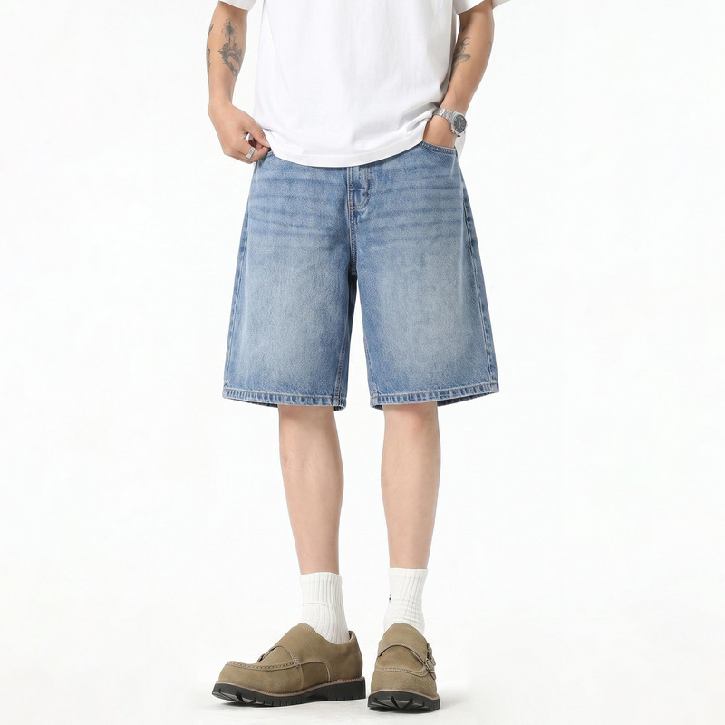 Summer New Casual Denim Shorts for Young Men, Simple Style, Trendy Loose Straight Classic Versatile Five-Point Mid-Length Pants Summer New Casual Denim Shorts for Young Men, Simple Style, Trendy Loose Straight Classic Versatile Five-Point Mid-Length Pants