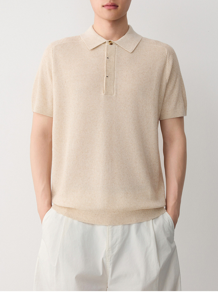 Áo polo nam tay ngắn phong cách cổ điển chất liệu linen pha — đen chi tiết 26