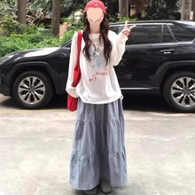 慵懒风休闲长袖圆领印花T恤女夏季宽松显瘦防晒罩衫白色薄款上衣