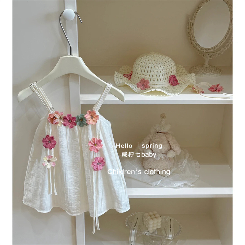 [Qichibaby] vacaciones románticas viento2025 niñas flores vestidos de cinturón vestido de princesa de estilo occidental