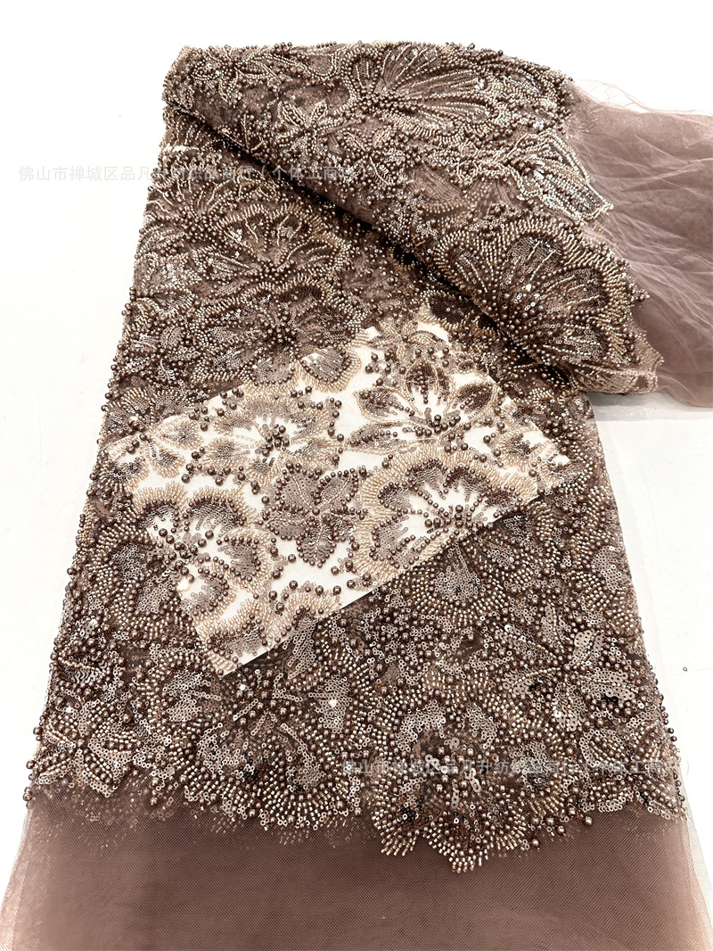 Flores tridimensionales con cuentas telas de cuentas de diseño alto vestido de boda vestido de noche telas de encaje comercio exterior transfronterizo