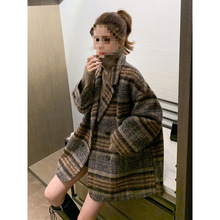 西装外套女秋冬百搭2024新款流行小个子毛呢大衣格子粗花呢中长