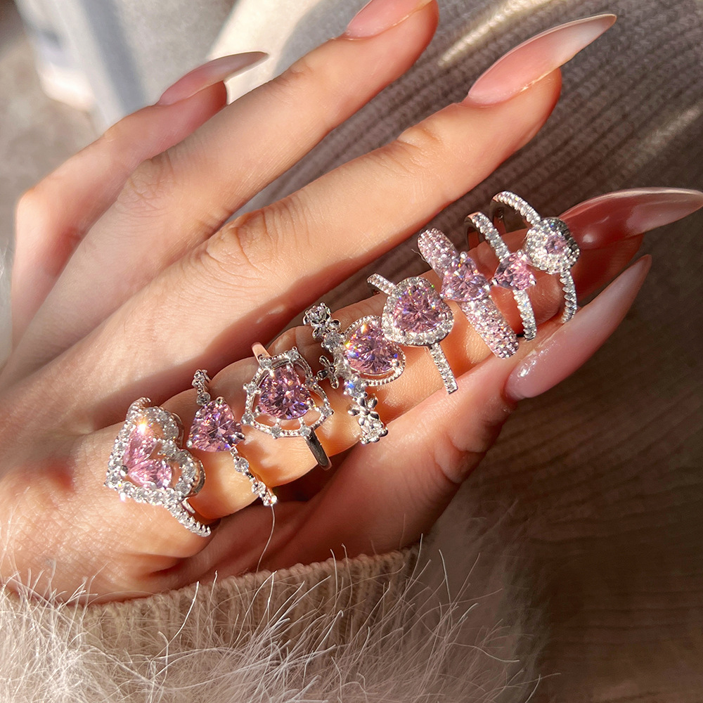 3g Weight Zircon Inlay Material Rings Classification 5, 9 Ring Size 1 Piece Quantity Daily Occasion 925 Sterling Silver Material Heart Shape Pattern 2025 Spring and Summer Season Women's Gender Plating Design Sweet Style 925 Sterling Silver Zircon Heart Shape Rings 925 Sterling Silver Rings 无