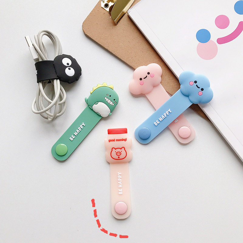 Japonés y coreano creativo Snap auricular cable organizador cable de datos fijo Winder lindo dibujos animados silicona Winder