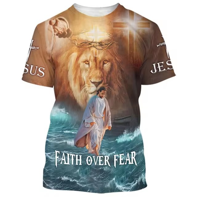 Camiseta de cuello redondo de manga corta transpirable de malla suelta de verano para hombre AliExpress Europa y América Venta caliente Resurrección Jesús Impresión 3D