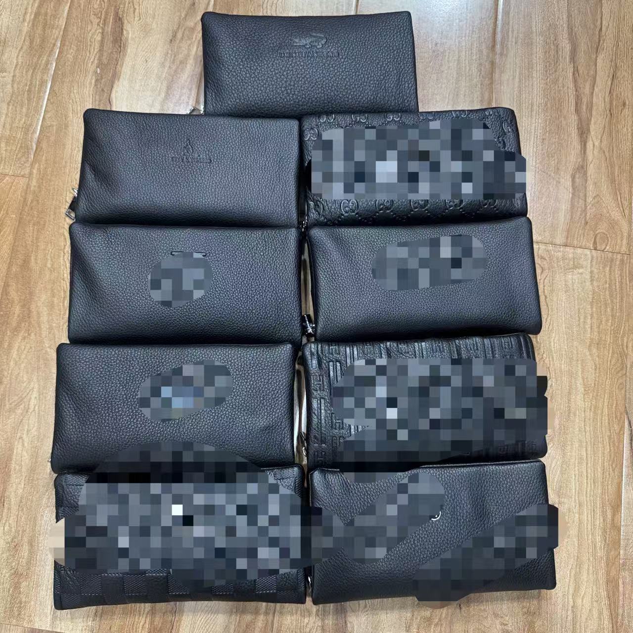 跨境工厂直销头层牛皮自然摔纹牛皮手拿包多隔层