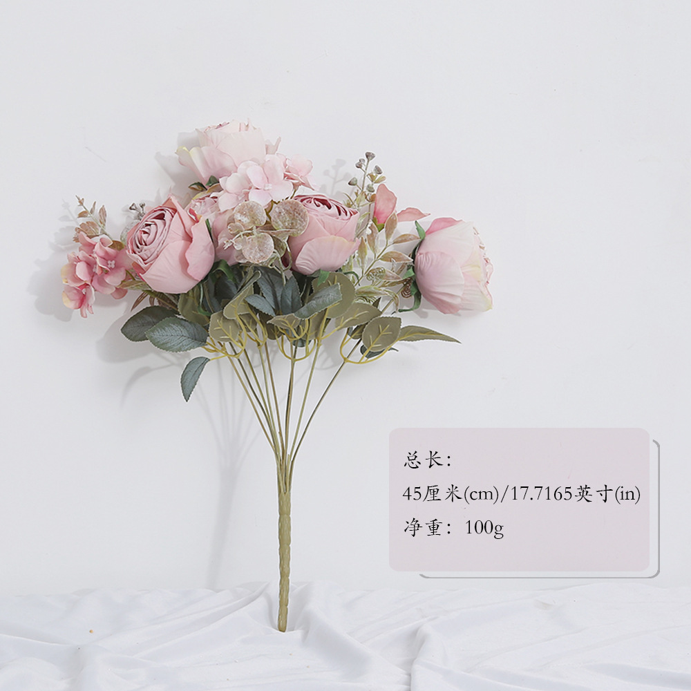 Flores falsas, flores falsas, jardines románticas, adornos de dormitorio, mesa de comedor, ramo de flores falsas.