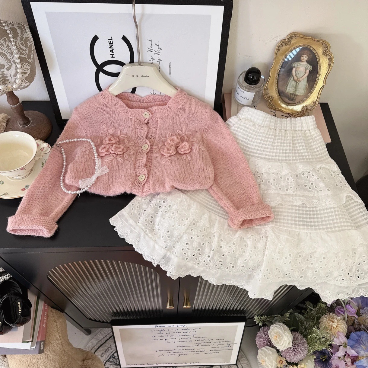 Traje redondo de las muchachas de la estrella de los niños ropa de Primavera/Verano Corea del Sur ropa para niños nuevo estilo occidental moda infantil falda de la niña moda