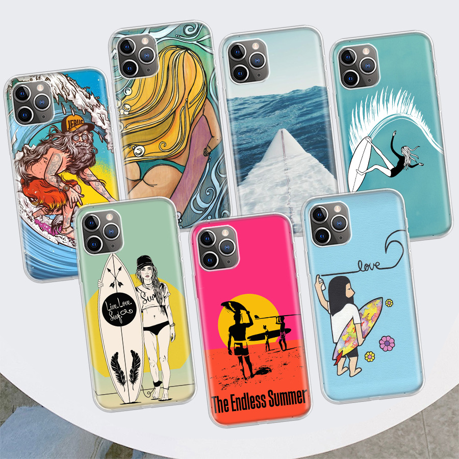 适用苹果手机壳冲浪板冲浪艺术冲浪女孩夏季手机壳苹果iPhone 11