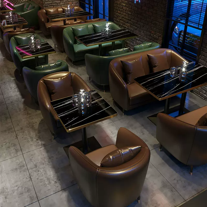 复古清吧酒馆酒吧单双人沙发卡座西餐厅甜品奶茶店咖啡厅桌椅组合