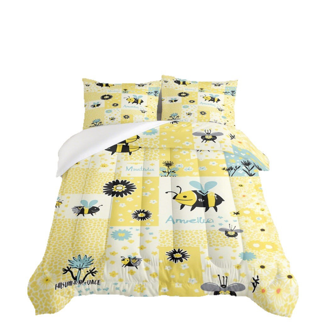 TEMU / JIT dibujos animados adorables abejas 3D impresión digital 180gms conjunto de edredón para diseñar