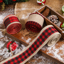 圣诞仿麻布格子织带红色圣诞格子彩带蝴蝶结装饰丝带原色麻布卷