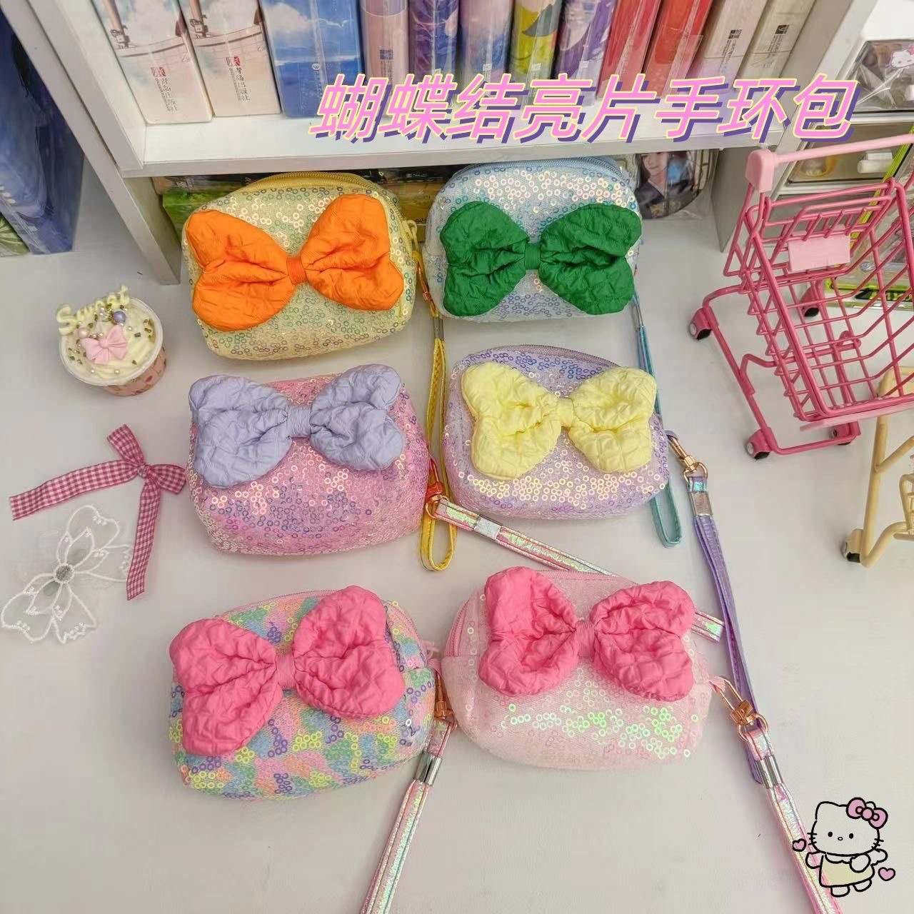 Colorful Macaron Sequins New Arrival Hand-held Lipstick Cosmetic Bag Headset Key Bow Ins Coin Purse