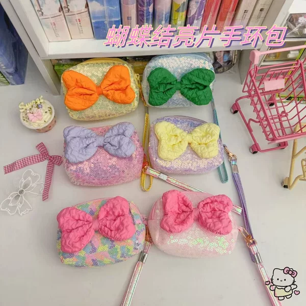 Colorful Macaron Sequins New Arrival Hand-held Lipstick Cosmetic Bag Headset Key Bow Ins Coin Purse