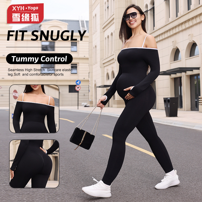 European and American Foreign Trade Seamless Strapless Long-Sleeve Maternity Yoga Jumpsuit for Women with Peach-Shaped Buttocks, Maternity Long Pants Jumpsuit European and American Foreign Trade Seamless Strapless Long-Sleeve Maternity Yoga Jumpsuit for Women with Peach-Shaped Buttocks, Maternity Long Pants Jumpsuit