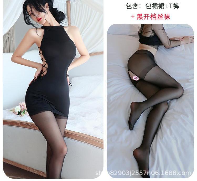 블랙+블랙 오픈스타킹 q1061