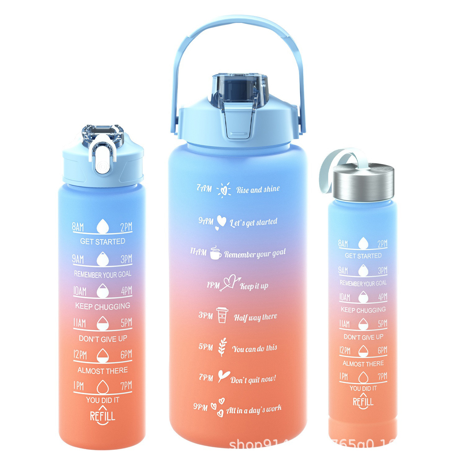 Taza de agua de tres piezas taza de paja de gran capacidad taza de agua de color degradado espacio deportivo olla taza de agua de plástico esmerilado con escala