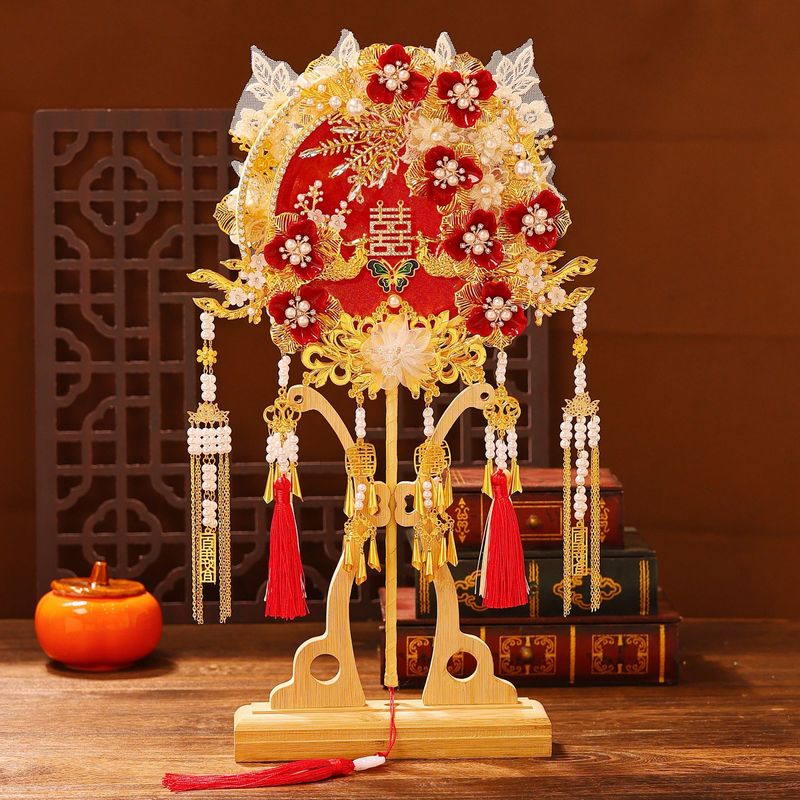 両面重工団扇花嫁結婚diy材料包古風手作り秀禾高級マスク喜扇|undefined
