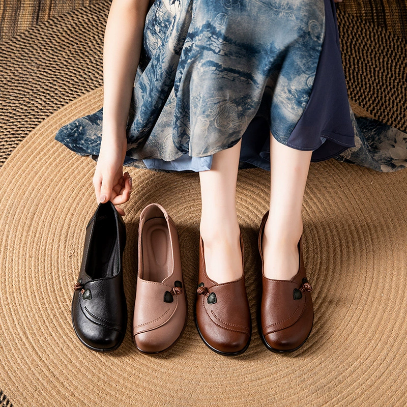 В наличии: женские туфли для женщин среднего и старшего возраста, мягкие туфли из натуральной кожи для пожилых, на резиновой подошве, нескользящие, на плоской подошве, весенне-осенние кожаные туфли для женщин.