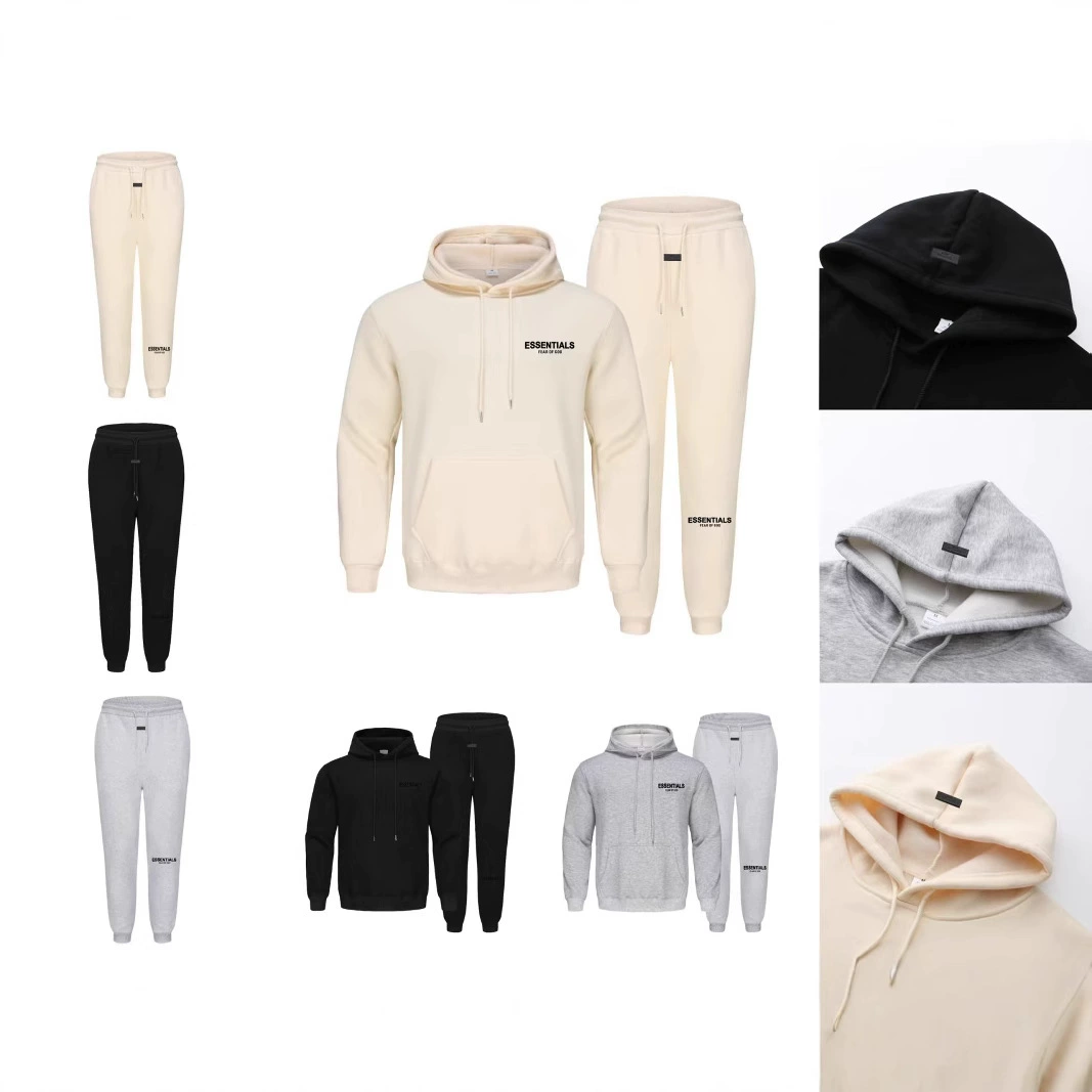 2025 новый силиконовый с капюшоном 45 процентов хлопкового свитера черная буква двойная линия. ESSENTIALS горячая продажа