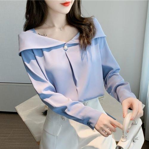 Women's Spring Satin Blouse Design Sensory Minority Trendy Versatile Loose Lightweight Mature Chic chiffon shirt