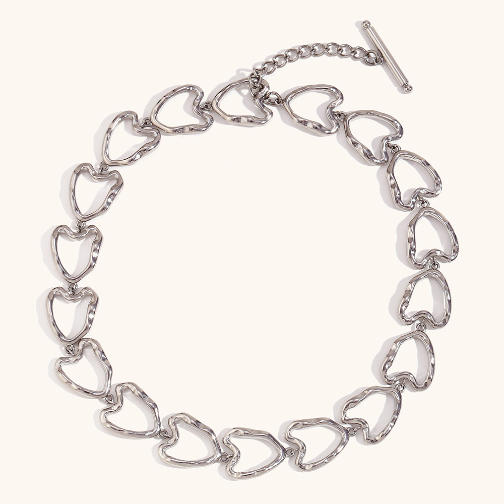 Simple Style Heart Shape Stainless Steel Titanium Steel Hollow Out Bracelets Necklace 1 Piece display picture 3