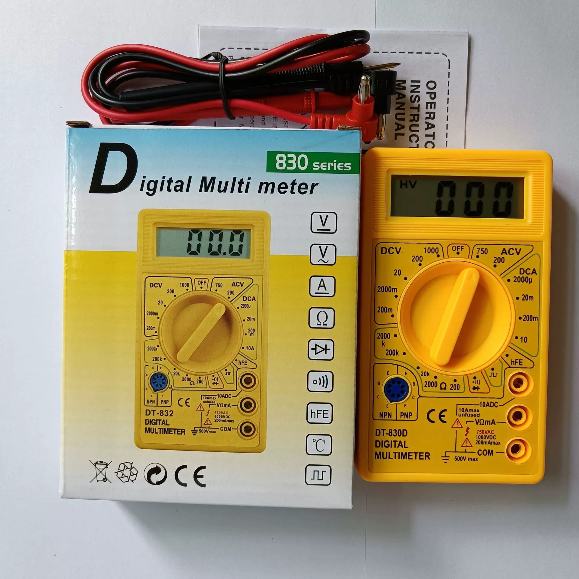 Цифровой мультиметр DT830D желтый ВКЛ-ВЫКЛ тест Функция выходного прямоугольной волны с фирменной батареей