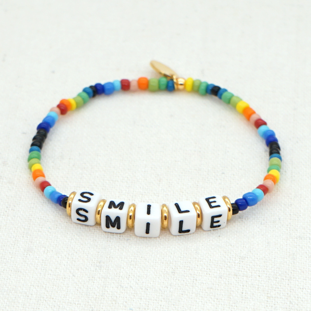bohemian style rainbow rice beads smile letters beaded small braceletpicture2
