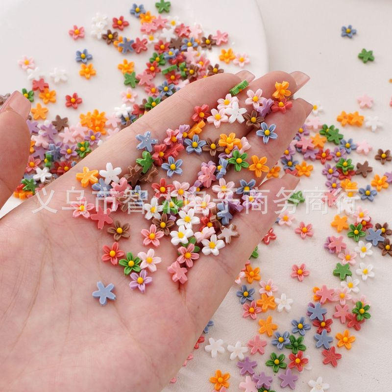 クロスボーダー 7 ミリメートル樹脂かわいいカラフルな 5 花びらフラワーパッチ DIY 手作りネイルアートブレスレット携帯電話チェーンアクセサリー材料|undefined