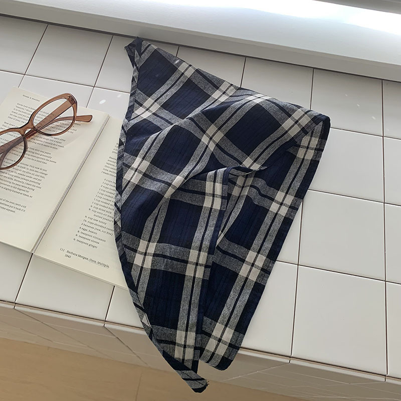 Bufanda de seda, sensación de alta calidad, nuevo pañuelo en la cabeza, diadema pastoral femenina de verano, accesorios para el cabello, bufanda triangular multiusos, bufanda, bufanda, cortina de pedo a cuadros