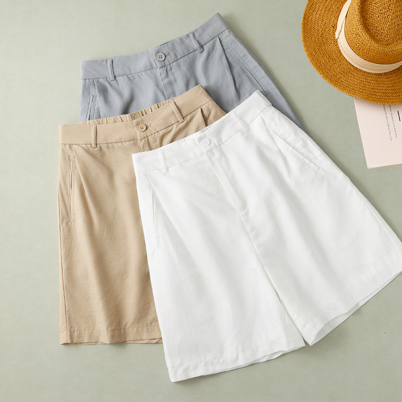 Linen Small A- shape Shorts Women's 2025 New Arrival Five-point Pants Loose Slimming Casual Pants Summer Thin