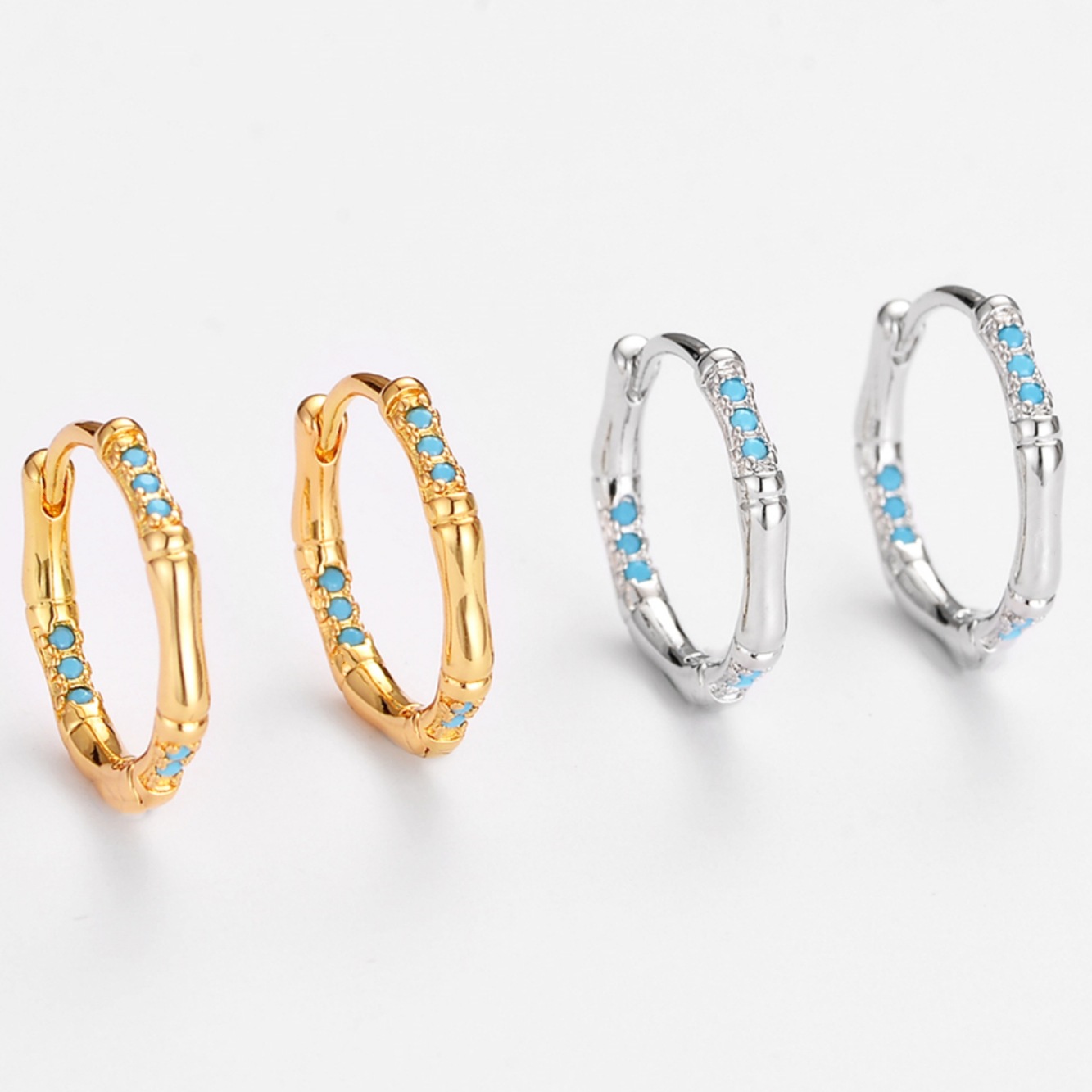 European and American Cross-Border New Style Turquoise Bamboo Earrings, Niche Simple Fashion Hoops, Feminine Cool Style Earrings