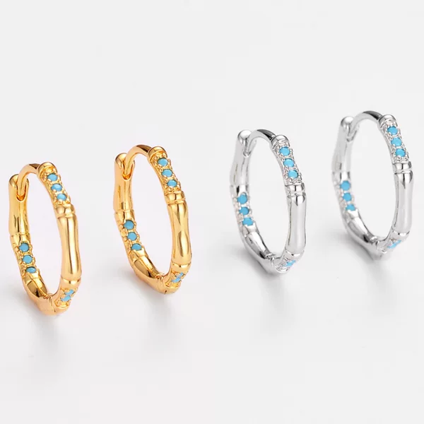 European and American Cross-Border New Style Turquoise Bamboo Earrings, Niche Simple Fashion Hoops, Feminine Cool Style Earrings