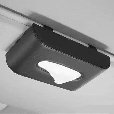 Box, Leather Car Tissue Storage: Car tissue box/set - hanging-tissue-box-black