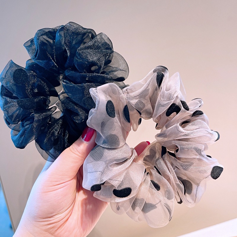 13g Weight Festival Occasion Organza Material Geometric Pattern Women'S Gender Retro Style Pink, Black Color South Korea Imported Organza Retro Polka Dot Large Intestine Hair Circle Temperament Fairy Head Tie Rubber Band Large Intestine Circle Headdress Female 无
