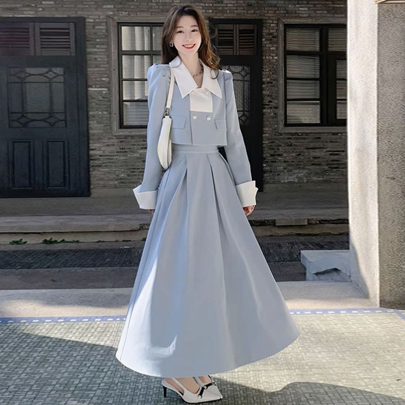 Korean Style 2026 Autumn New Fashion French-Style Short Jacket High-Waisted Slimming Skirt Two-Piece Set