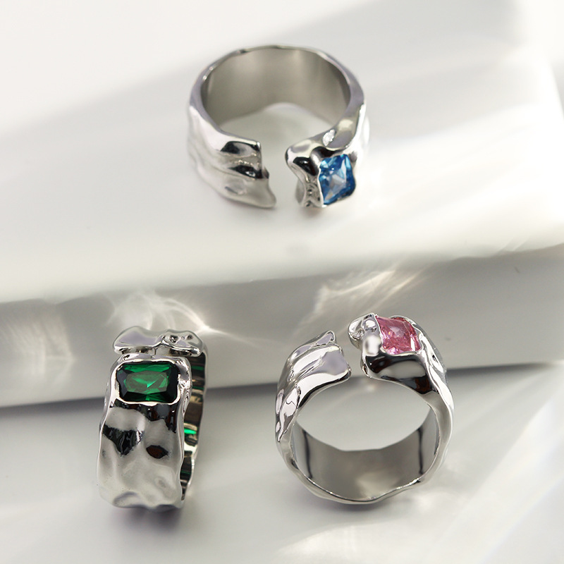 Retro Geometric Copper Plating Zircon Open Ring 1 Piece