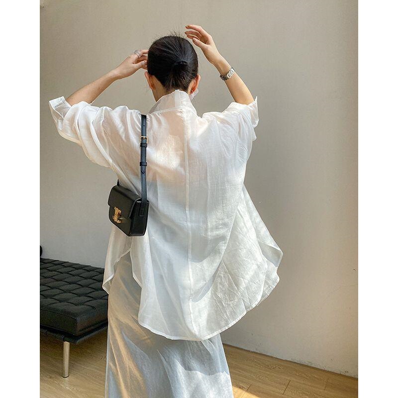 National Style Sun Protection Shirt for Women, Summer Thin and Slightly Sheer Design, Niche Loose-Fitting Shirt Jacket, French Tencel Top